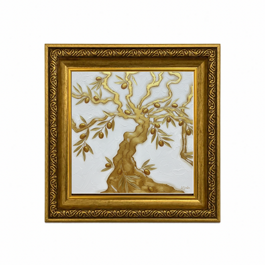 The Family Tree olive tree artwork in an ornate gold frame