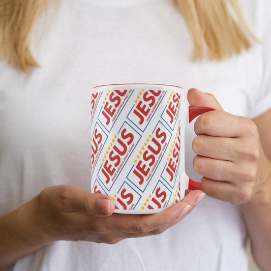 Jesus- Make America Pray Again Pattern Accent Mugs